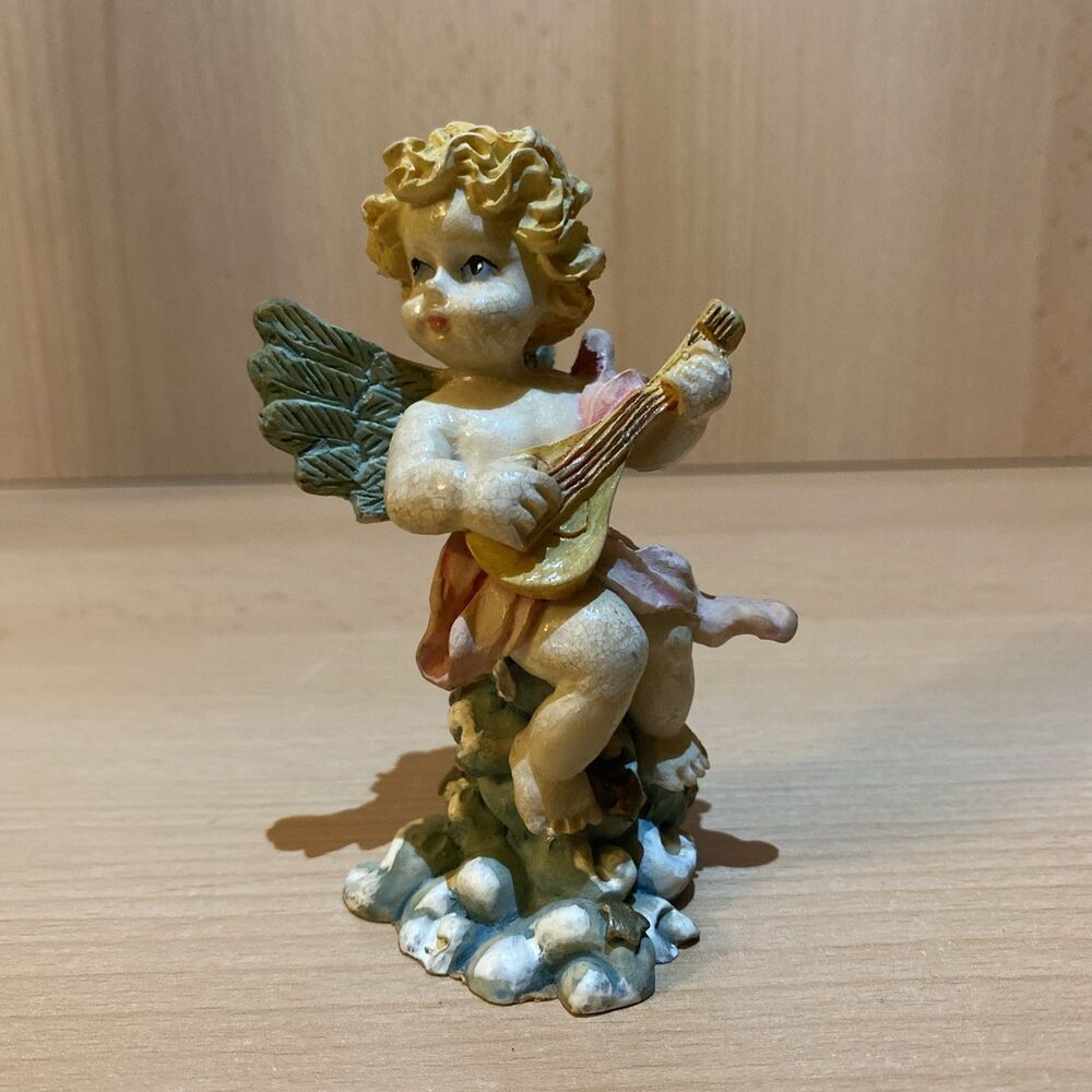 4" Seated Angel with Guitar Resin Figurine